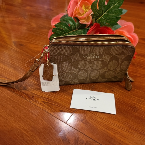 Coach Brown Signature Lesther Wristlets - Picture 3 of 6